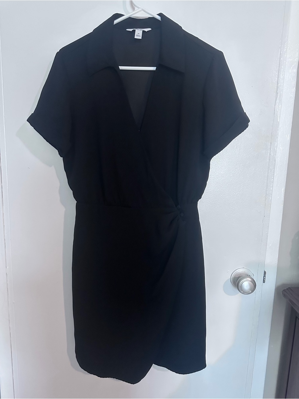Nine West Black Short Sleeve Wrap-Style Dress